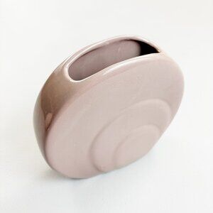 HAEGER Style VTG 80s Retro Modern Ceramic Circle Disk Vase Mauve Glazed Pottery
